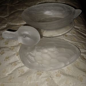 Vintage glass duck trinket dish~🦆